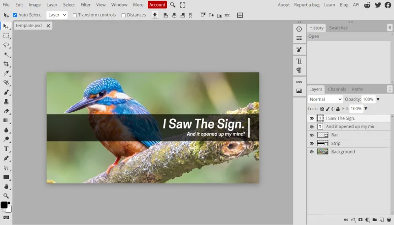 Photoshop-style user interface of Online Photosoft