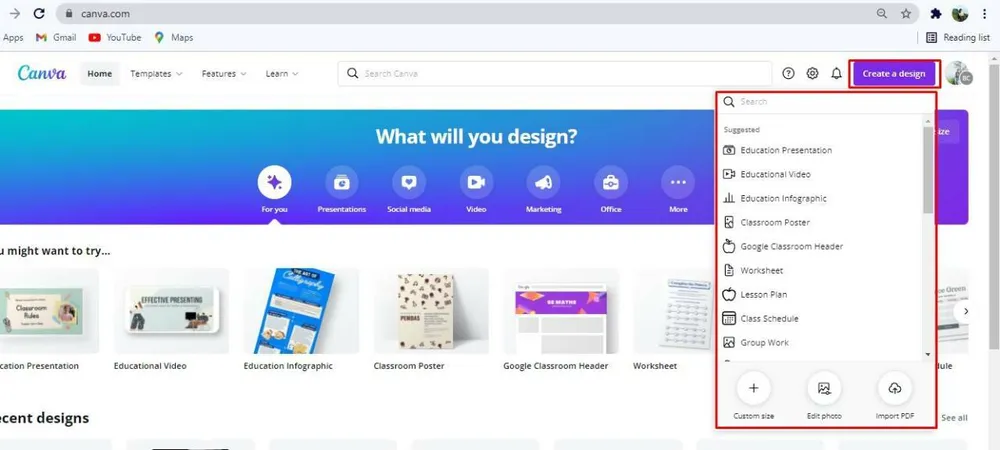 Canva online design and photo editor interface