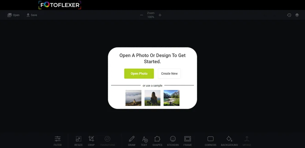 FotoFlexer online photo editor interface