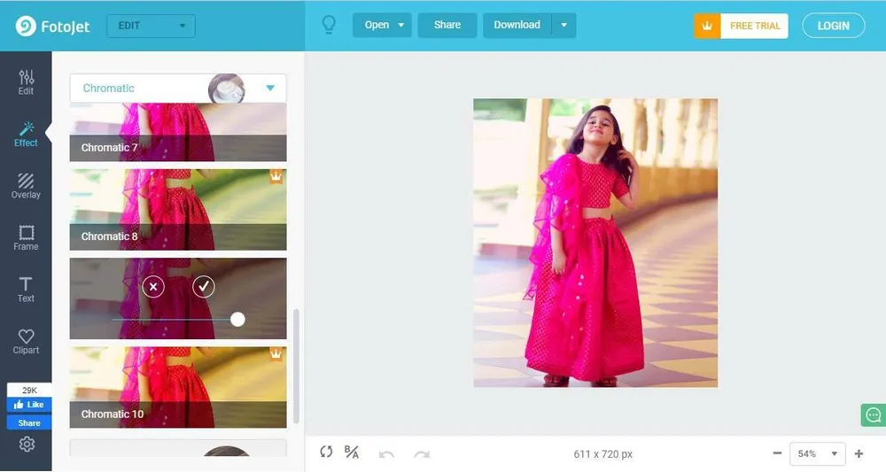 FotoJet online photo editor interface
