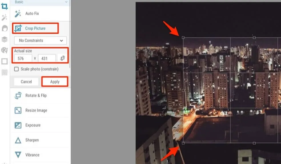iPiccy online photo editor interface