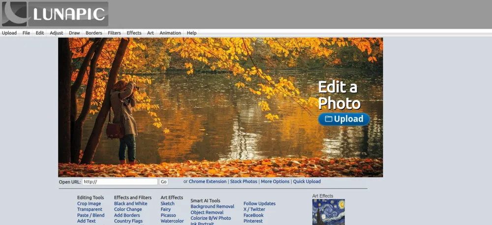 LunaPic online photo editor interface