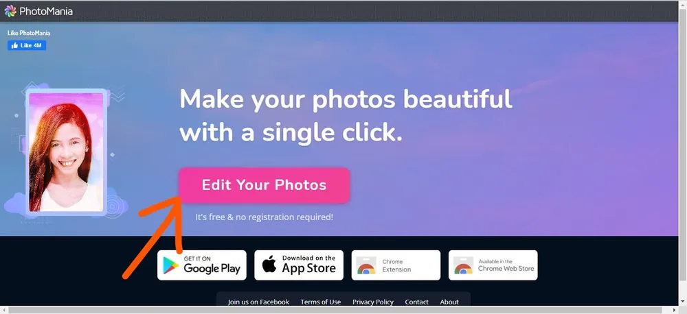 PhotoMania online photo editor interface
