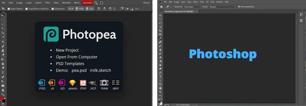 Photopea vs Photoshop comparison