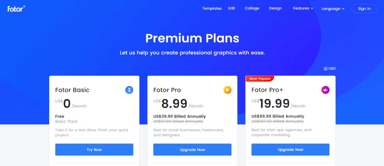 Fotor Plans & Pricing